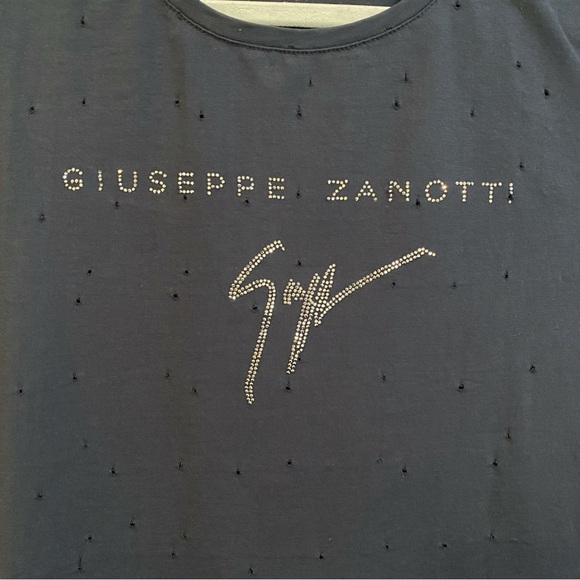 GIUSEPPE ZANOTTI black gray Sparkly Swarovski crystal distressed shirt top - Picture 4 of 10